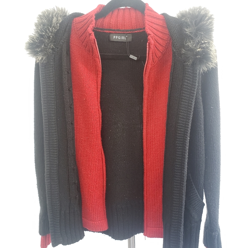 PPGIRL Sweater Jacket Hoodie - Black and Red